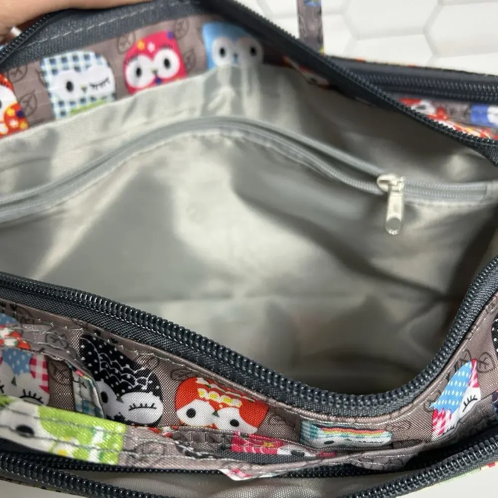 Owl Print Organizer Insert Bag Zipper Pockets Travel Craft Storage